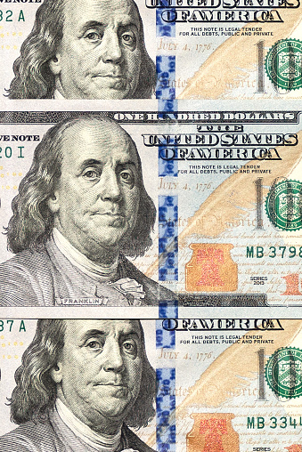 Close-up of a hundred dollar bill.
