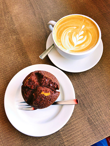 Latte and Chocolate Muffin side by side