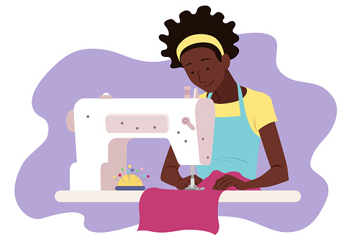 Woman Sewing Stock Illustration - Download Image Now - Adult, Adults Only,  African Ethnicity - iStock