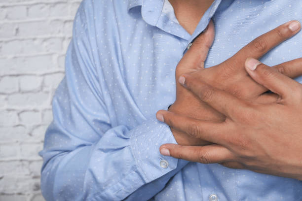 istock Man having chest pain, heart attack 1253104887