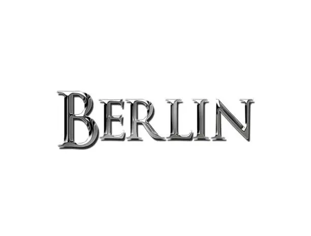 isolated metallic, chrome berlin emblem, script and text. Berlin symbol . 3d illustration