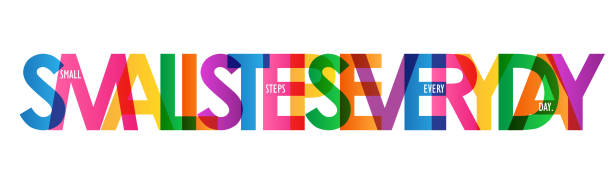 SMALL STEPS EVERY DAY colorful typography banner SMALL STEPS EVERY DAY colorful vector inspirational words typography banner thinking fast and slow stock illustrations