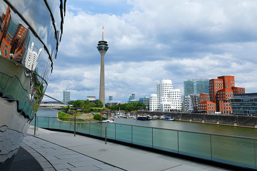 Modern architecture and the television tower of the new media district of Düsseldorf