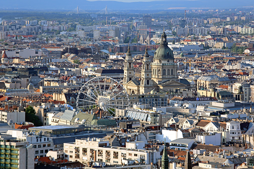 Budapest, Hungary - July 09, 2015: Sunny Afternoon City Panorama From Citadella in Budapest, Hungary.