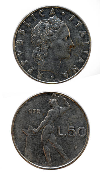 istock Fifty Liras Italian coin from 1978 1253117189