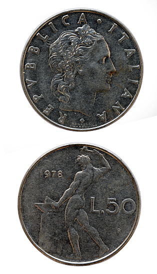 1/2 freya 1980, coin currency, studio shot against white background