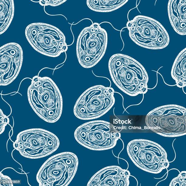 Seamless Pattern Of Drawn Parasitic Bacteria Chlamydia Stock Illustration - Download Image Now
