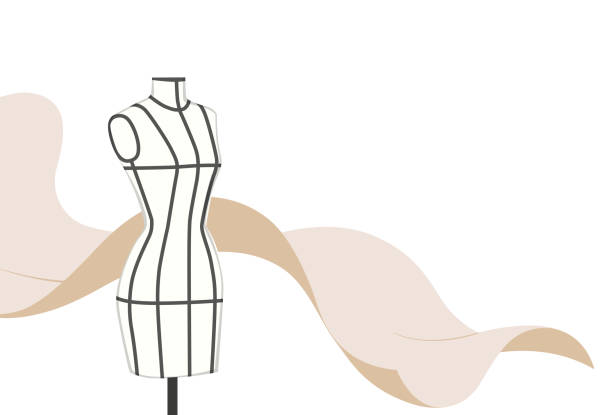 Fashion Industry Sewing mannequin and flowing fabric Dress Form stock illustrations