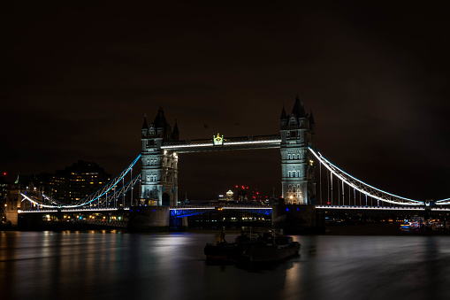 Long exposure shot of the Tower Bridge at night