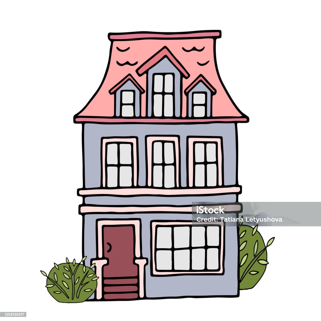 Hình Minh Họa Đường Viền Vector Với Hình Ảnh Của Ngôi Nhà Vẽ Bằng ...