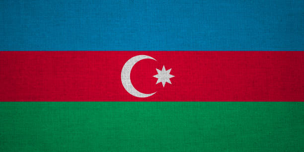 istock Azerbaijan flag in texture of fabric. 1253131321