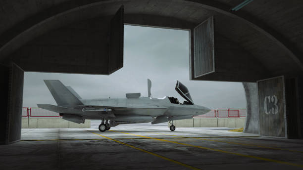 istock F 35 , american military fighter plane. Militay base, hangar, bunker 1253136853