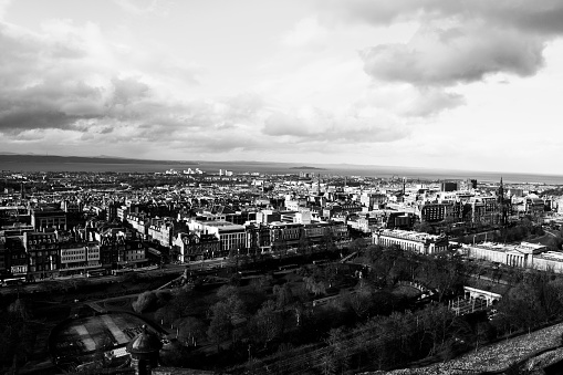 Photo of buildings and city from top of a tower in Glasgow, Scotland, United Kingdom