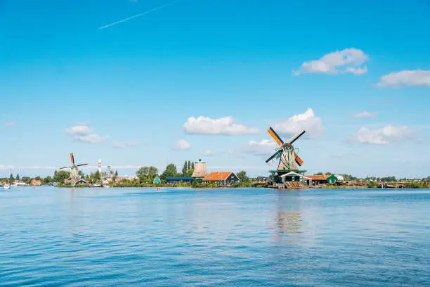 Photo of Colorful windmills in Zaanse Schans Netherlands