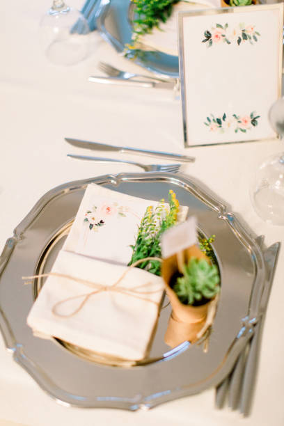 istock Wedding meal menu card. Rustic wedding. Preparations for the wedding d 1253139562