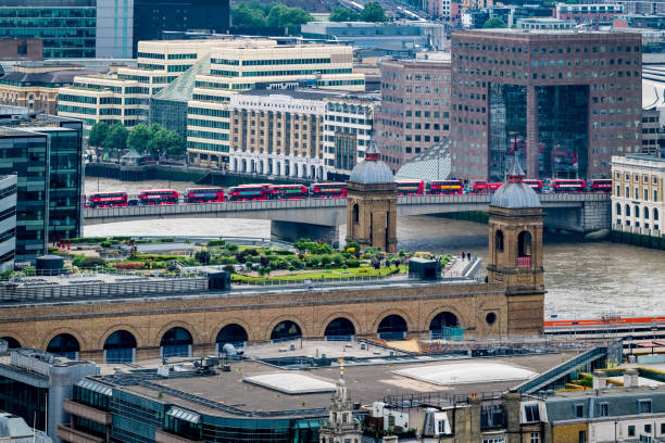 istock Line of double-deckers buses 1253142922