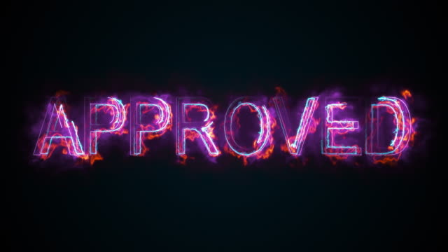 Computer generated the word Approved. Burning inscription consists of capital letters. 3d rendering graphic background of business concept