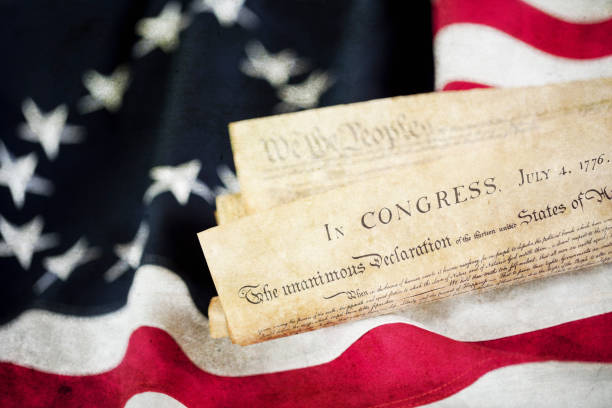 istock 13 Star American Flag, Declaration of Independence and US Constitution 1253148305