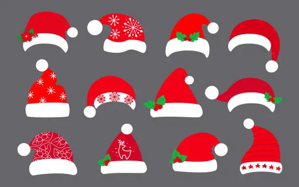 Vector illustration of Christmas Santa Clause hat cartoon flat set vector