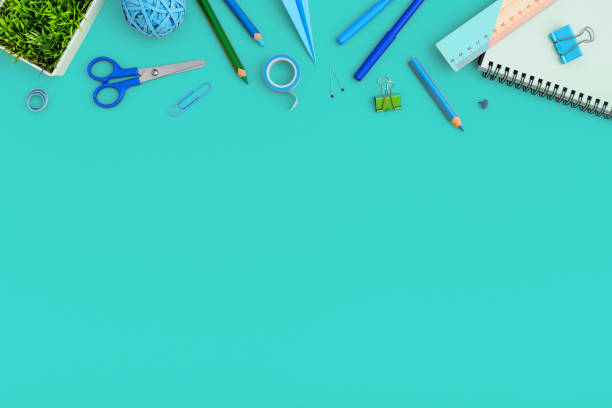 istock School stationery on a blue background. Back to school creative illustration, template. 1253153339