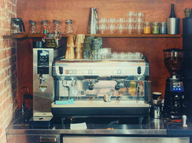 istock Espresso machine, hot water dispenser and coffee grinder, toned 1253153544