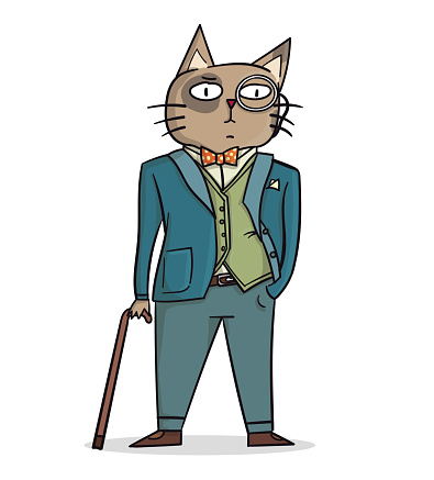 Cute Cartoon Fancy Cat Wearing A Suit And Cane Stock Illustration -  Download Image Now - Domestic Cat, Suit, Necktie - iStock