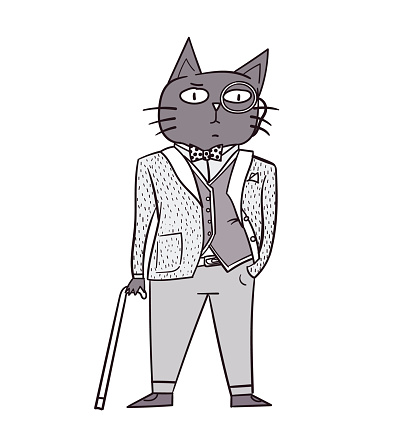 Cute Cartoon Fancy Cat Wearing A Suit And Cane Stock Illustration -  Download Image Now - Domestic Cat, Beauty, Brazil - iStock