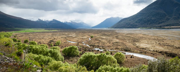 istock Panorama shot of glacier mountain valley 1253162633
