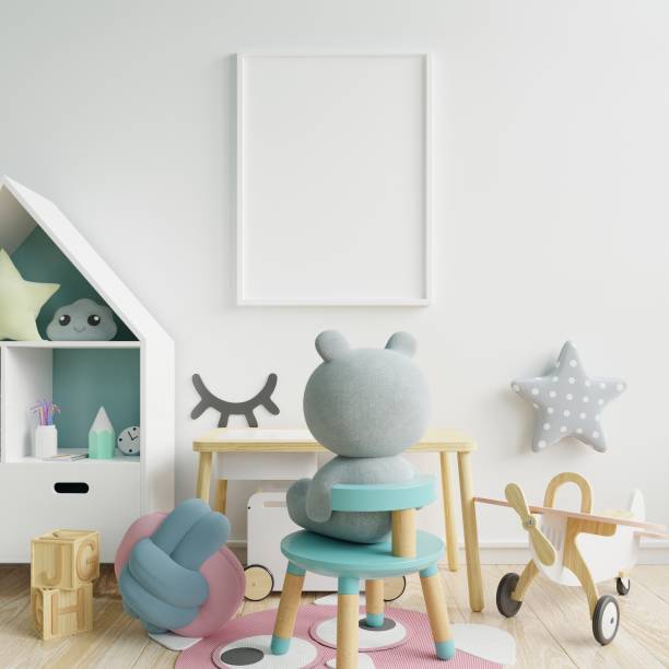istock Mock up posters in child room interior. 1253163379