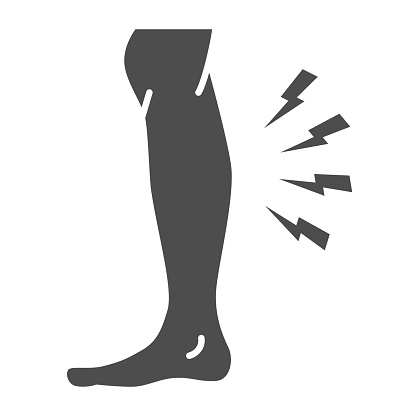 Shin hurts solid icon, Body pain concept, Shin pain sign on white background, leg injured in shin area icon in glyph style for mobile concept and web design. Vector graphics