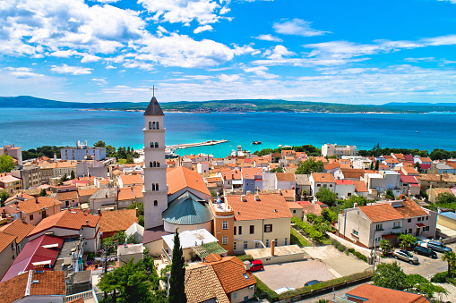 Crikvenica. Town on Adriatic sea waterfront aerial view. Kvarner bay region of Croatia