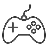 istock Joystick line icon, electronics concept, gamepad controller sign on white background, Gaming joystick icon in outline style for mobile concept and web design. Vector graphics. 1253172736