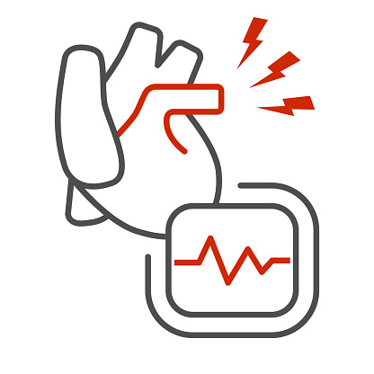 Heart ache thin line icon, Body pain concept, heart attack sign on white background, heart organ and cardiogram icon in outline style for mobile concept and web design. Vector graphics