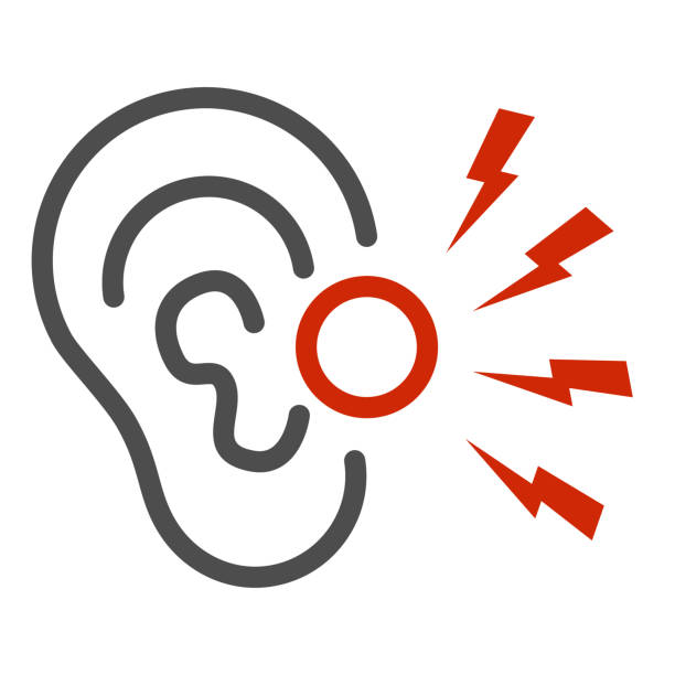 illustrations, cliparts, dessins animés et icônes de icône de ligne de douleur d’oreille, concept de maladie et de blessure, signe de mal d’oreille sur le fond blanc, icône d’inflammation d’oreille dans le modèle de contour pour le concept mobile et la conception web. graphiques vectoriels. - partie du corps humain