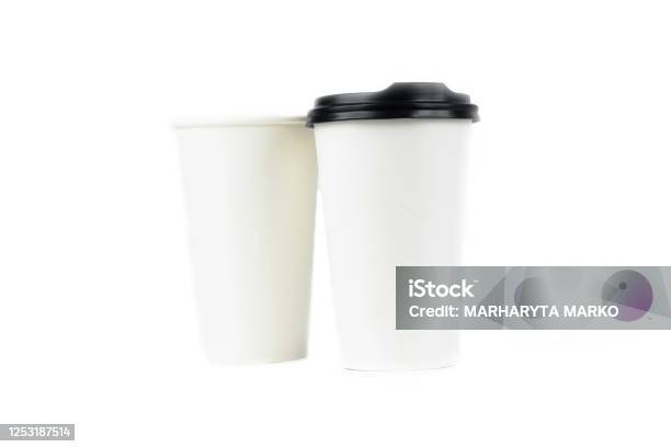 A Row Of Paper Coffee Cups On A White Backgroundglasses For Coffee And Tea Of Different Sizes Isolated On White Background Hot Coffee Starbucks Stock Photo - Download Image Now