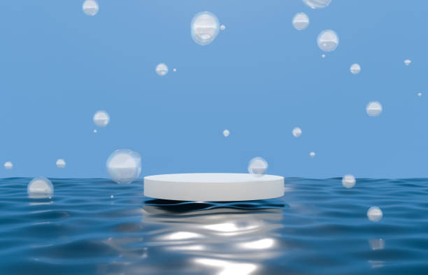 istock Natural beauty podium backdrop with bubbles for cosmetic product display. 1253188808