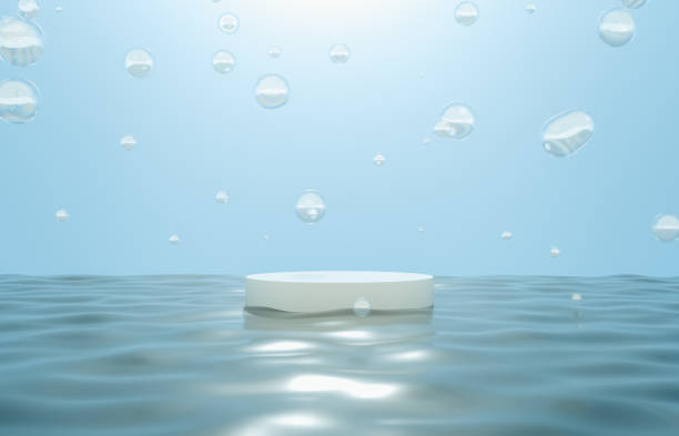 istock Natural beauty podium backdrop with bubbles for cosmetic product display. 1253188809