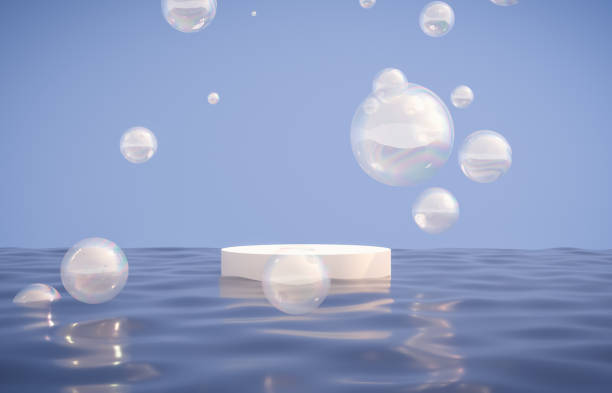 istock Natural beauty podium backdrop with bubbles for cosmetic product display. 1253188812