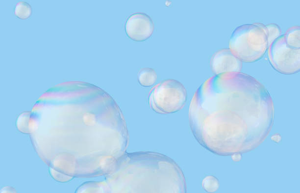 istock Abstract 3d art with holographic floating liquid blobs, soap bubbles, metaballs. 1253189428