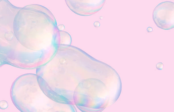 istock Abstract 3d art with holographic floating liquid blobs, soap bubbles, metaballs. 1253189435