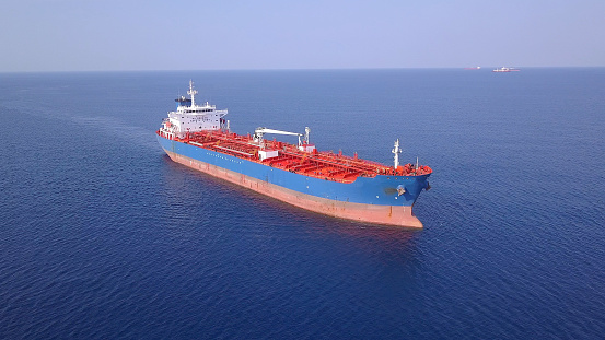 Bulk Carrier Ship at sea. Aerial view. High-quality photo