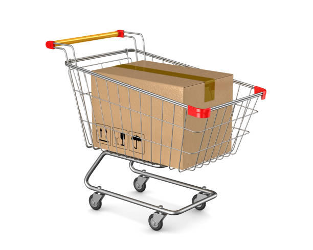 istock cargo box into shopping cart on white background. Isolated 3D illustration 1253189762