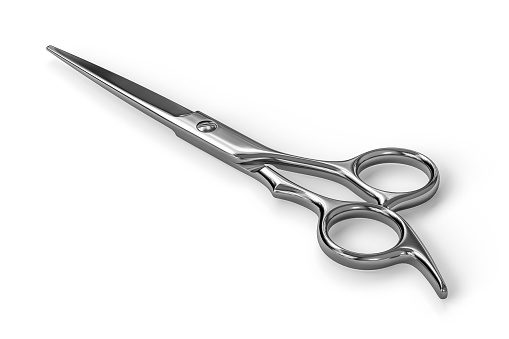 Chrome hairdressing scissors isolated on white background - 3d render