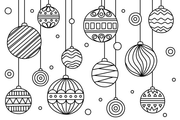 異なるパターンを持つクリスマスボールでページを着色。ベクターの図。子供と大人のためのアンチトレ、瞑想 - お絵かき点のイラスト素材／クリップアート素材／マンガ素材／アイコン素材