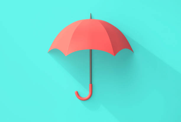 Modern Umbrella Protecting from Rain of Red Question Marks on a white background. 3d Rendering