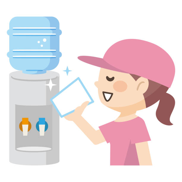 Young Woman Drinking Fresh Clean Water At The Cooler Vector Illustration  Stock Illustration - Download Image Now - iStock