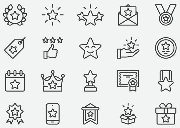 stockillustraties, clipart, cartoons en iconen met star award line-pictogrammen - stervorm