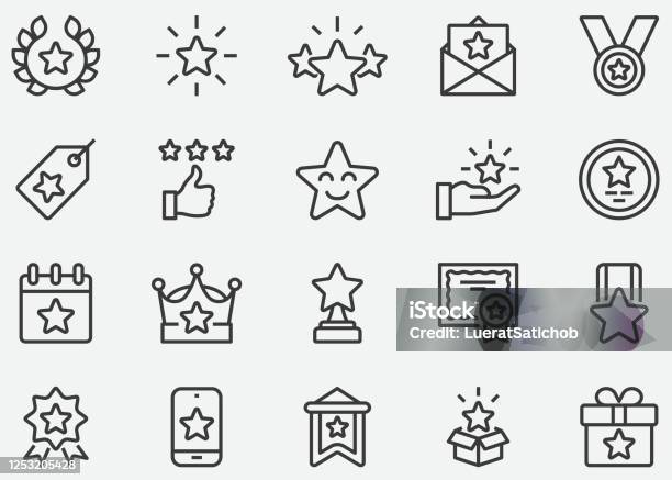 Иконы Линии Премии Звезды — стоковая векторная графика и другие изображения на тему Иконка - Иконка, Знаменитости, Успех
