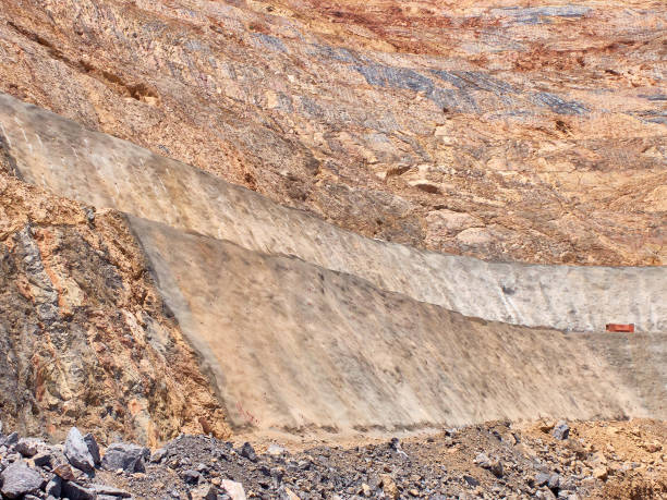 sledges of a quarry after blasting and drilling operations - drill mining rock borehole imagens e fotografias de stock