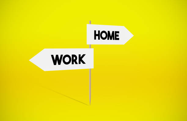 istock Home and Work Directional Signboard on Yellow Background 1253206593